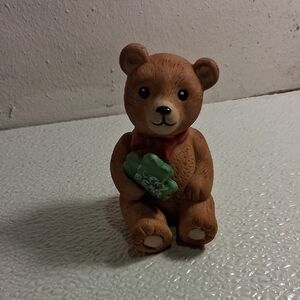 Charming Tan Teddy Bear with Green Leaf